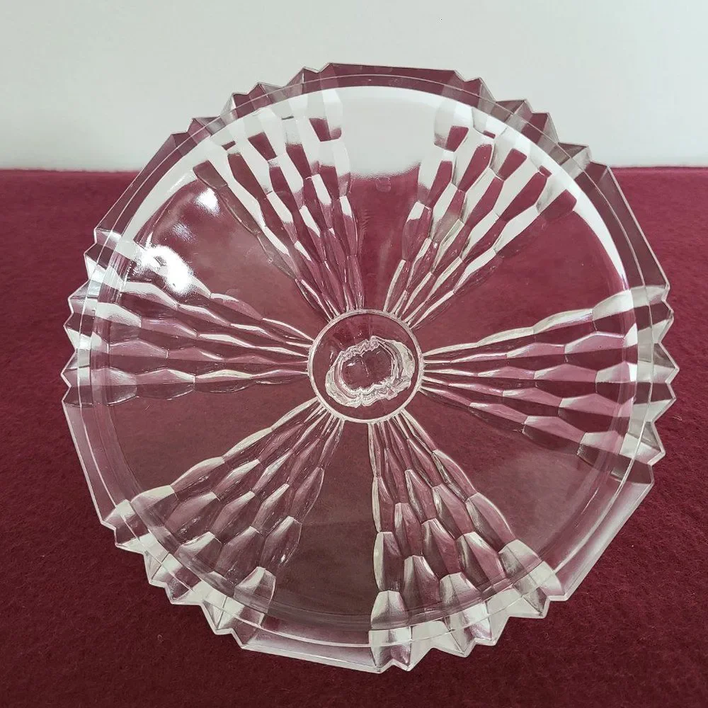 Three-Footed Pedestal Glass Candy Dish Covered Bowl Art Deco Geometric Design